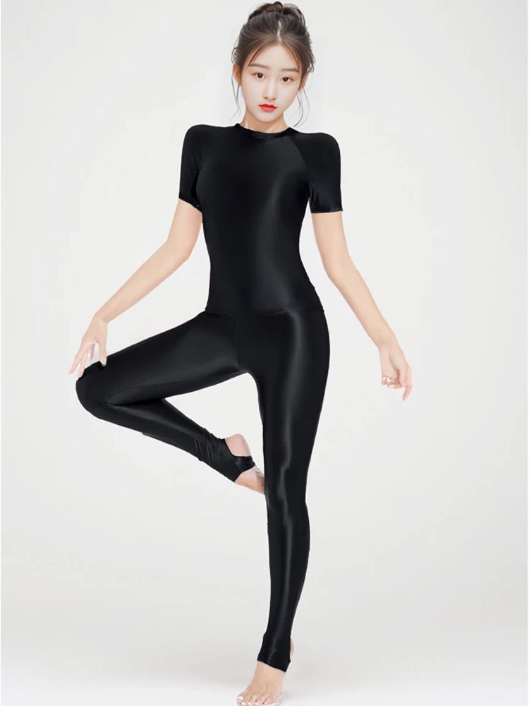 Yoga Fitness Fit Club - M-XL لامعة لامعة مطاطا قصيرة الأكمام