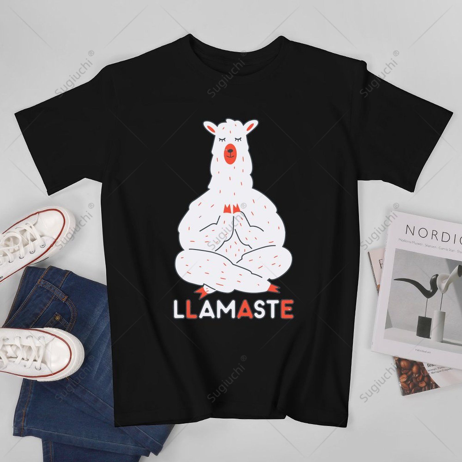 Yoga Fitness Gifts - تي شيرت للجنسين بطبعة لاما مضحكة،